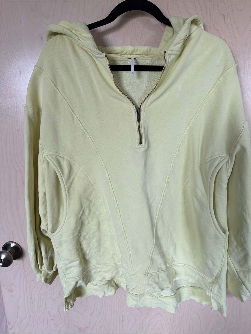 Free People LemonYellow Half-Zip Hooded Pullover Sweatshirt